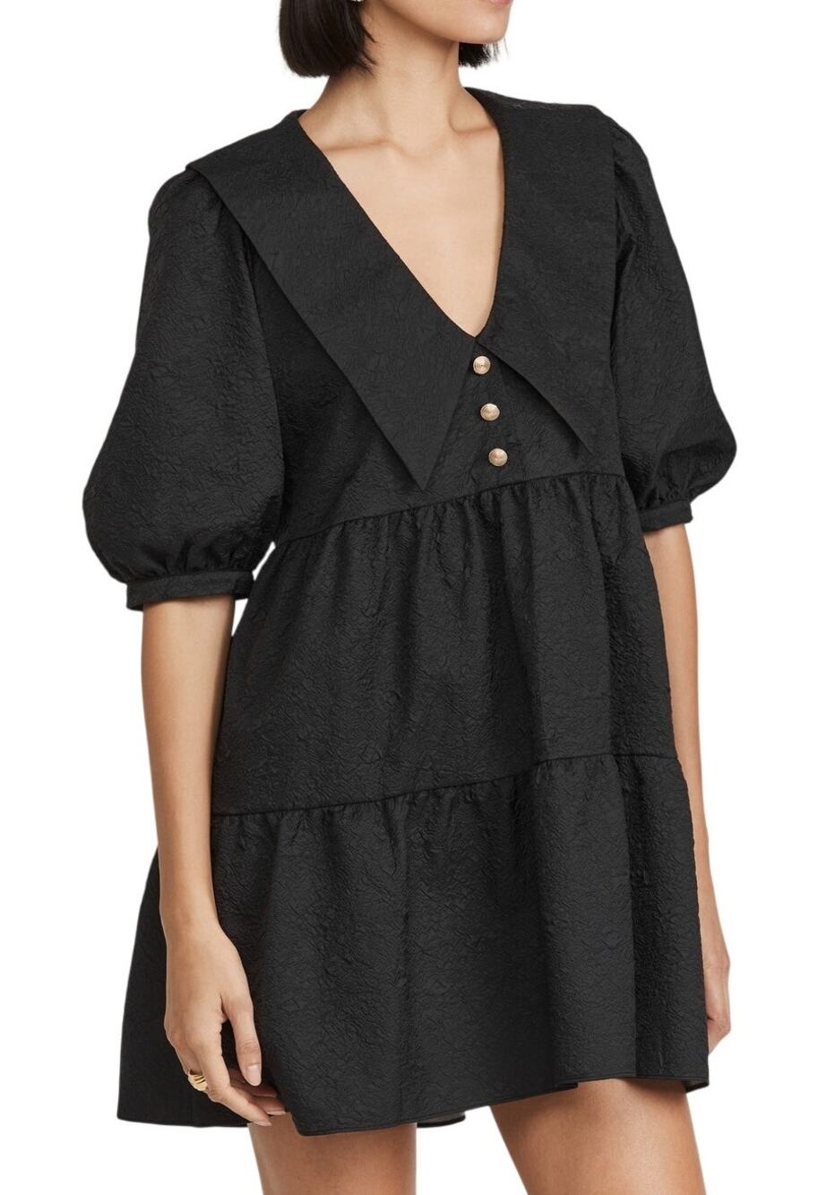 Amanda Uprichard Textured Black Evangeline Dress Size S